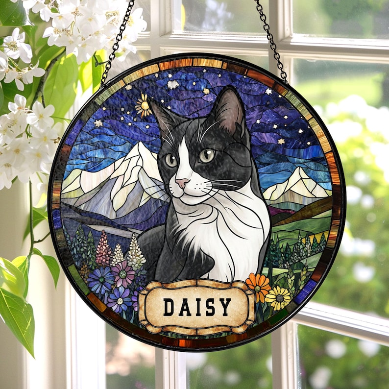 Personalized Dog Portrait Stained Glass Suncatcher, Custom Pet Memorial Cat Loss Keepsake, Pet Loss Gift image 5