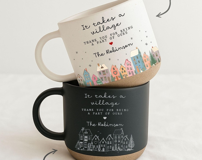 It Takes a Village Engraved Mug, Custom Thank You Gift for Teacher Appreciation Gift, Babysitter Thank You, Gift for Nanny Thank You Coach