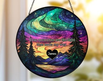 Atrapasol de vitral conmemorativo de la Aurora Boreal, regalo de condolencia, adorno familiar por la pérdida de una madre, recuerdo de un padre, en memoria de un ser querido