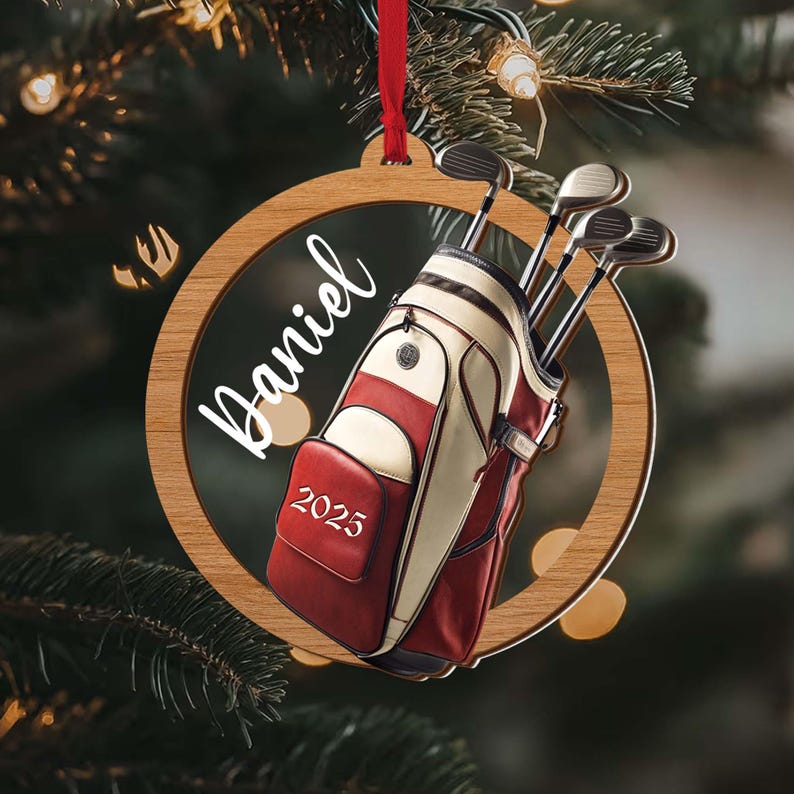 Custom Name Golf Christmas Ornament, Personalized Golf Backpack Ornament, Golf Club Keepsake, Golfer Gift, Golf Lover Gift, Golf Player Gift bild 6