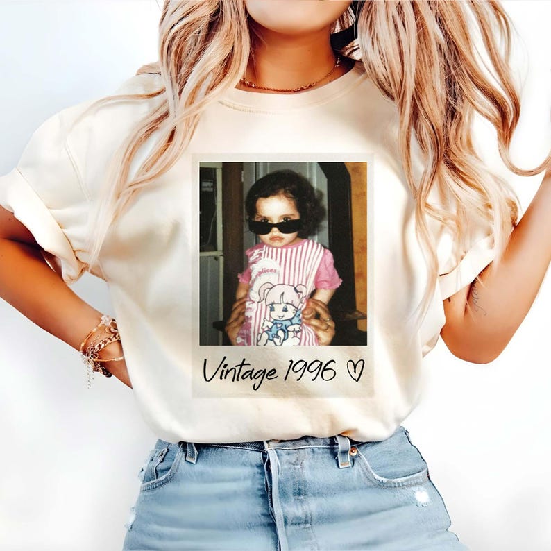 Custom Birthday Shirt Vintage Photo And Year With Picture 30th 40th Birthday Party Vintage EST 1996 1986 Mothers Day Personalized Throwback image 8