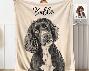 Manta con foto de mascota con nombre personalizado, manta personalizada para mascotas, manta con retrato de perro personalizado, regalo conmemorativo para mascotas, manta con foto de gato, para amantes de los perros