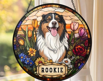 Atrapasueños de vidrieras con retrato de perro personalizado, recuerdo conmemorativo personalizado para mascotas fallecidas (gatos), regalo para recordar a una mascota fallecida