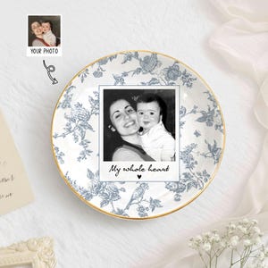 Photo Gift for Mom, Mama Birthday Gifts Jewelry Dish, Toile De Jouy Photo Trinket Tray Mother of the Bride Wedding Day Keepsake image 5