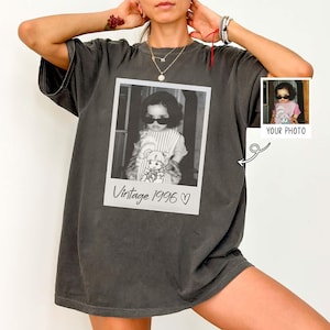 Custom Birthday Shirt Vintage Photo And Year With Picture 30th 40th Birthday Party Vintage EST 1996 1986 Mothers Day Personalized Throwback image 4