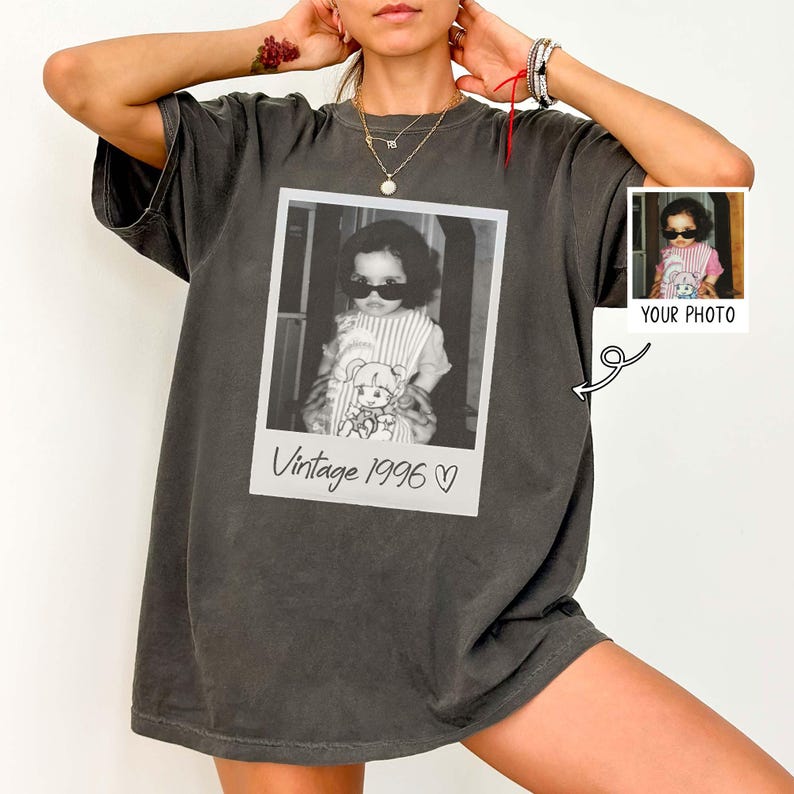 Custom Birthday Shirt Vintage Photo And Year With Picture 30th 40th Birthday Party Vintage EST 1996 1986 Mothers Day Personalized Throwback image 4