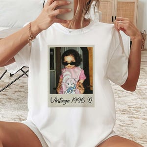 Custom Birthday Shirt Vintage Photo And Year With Picture 30th 40th Birthday Party Vintage EST 1996 1986 Mothers Day Personalized Throwback image 3