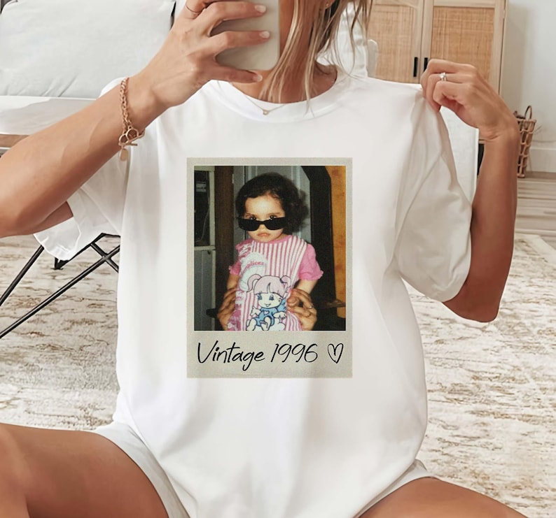 Custom Birthday Shirt Vintage Photo And Year With Picture 30th 40th Birthday Party Vintage EST 1996 1986 Mothers Day Personalized Throwback image 3