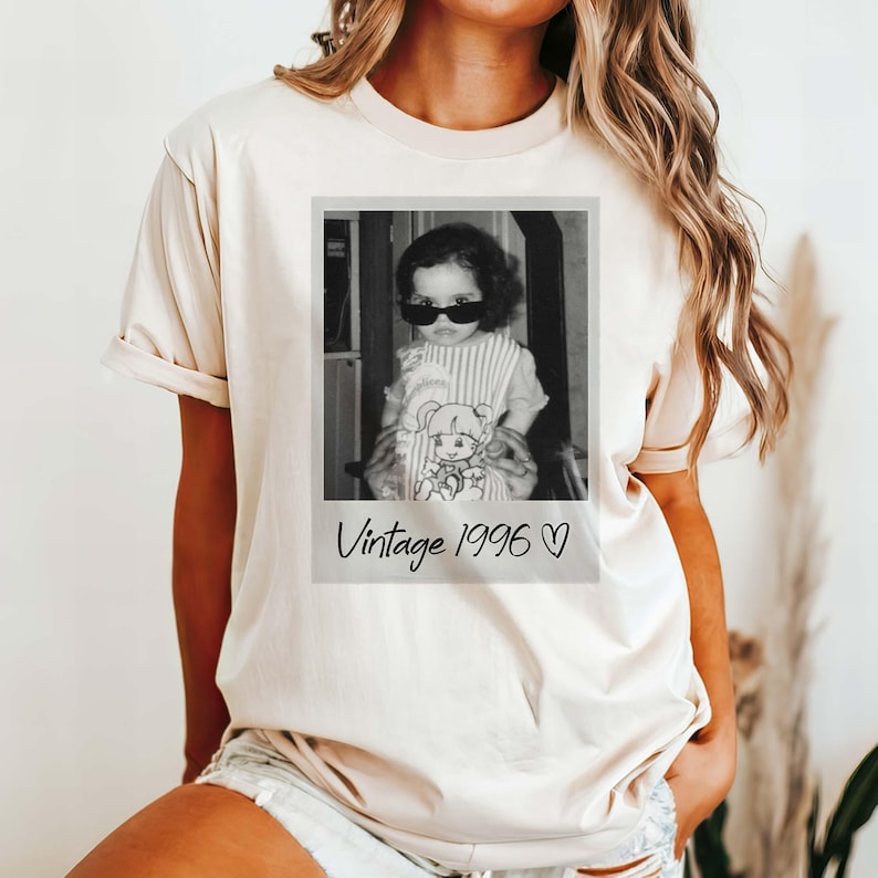 Custom Birthday Shirt Vintage Photo And Year With Picture 30th 40th Birthday Party Vintage EST 1996 1986 Mothers Day Personalized Throwback image 5