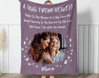 Personalized Memorial Mom Blanket, Memorial Blanket,A Hug From Heaven Blanket,Memorial Custom Photo Blanket,Remembrance Gift For Loss Of Mom