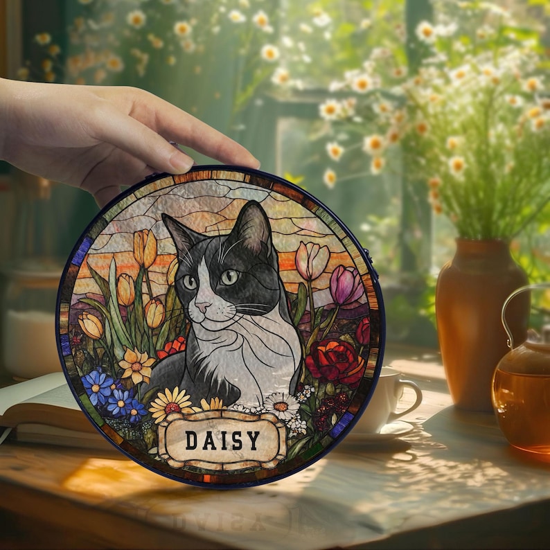 Personalized Dog Portrait Stained Glass Suncatcher, Custom Pet Memorial Cat Loss Keepsake, Pet Loss Gift image 6