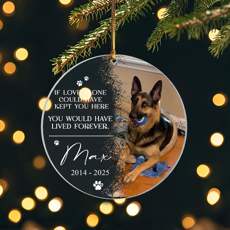 Custom Dog Photo Ornament, Dog Memorial Ornament, Personalized Dog Ornament, Forever Loved Dog Ornament, Pet Loss Keepsake,Dog Memorial Gift Round Acrylic