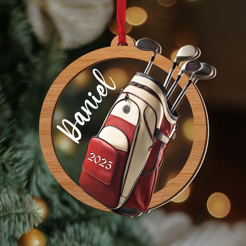 Custom Name Golf Christmas Ornament, Personalized Golf Backpack Ornament, Golf Club Keepsake, Golfer Gift, Golf Lover Gift, Golf Player Gift bild 1