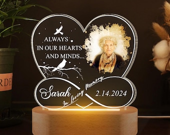 Custom Photo Memorial Night Light Gift Dad Remembrance In Loving Memory Stand, Mom Loss LED Light Memorial Picture Gift, Loss of Father Gift