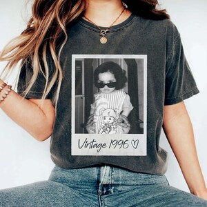 Custom Birthday Shirt Vintage Photo And Year With Picture 30th 40th Birthday Party Vintage EST 1996 1986 Mothers Day Personalized Throwback image 2