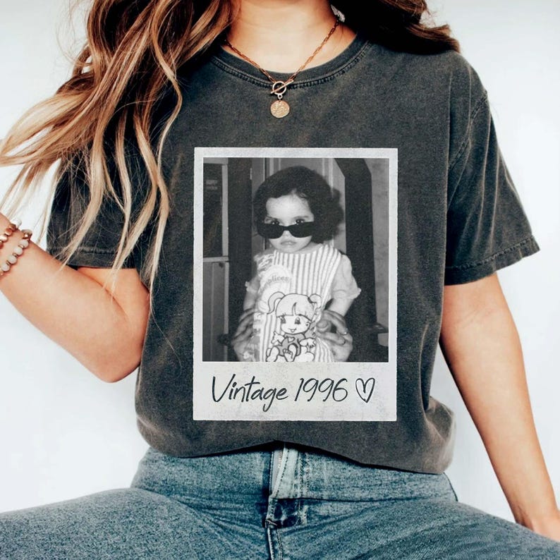 Custom Birthday Shirt Vintage Photo And Year With Picture 30th 40th Birthday Party Vintage EST 1996 1986 Mothers Day Personalized Throwback image 2