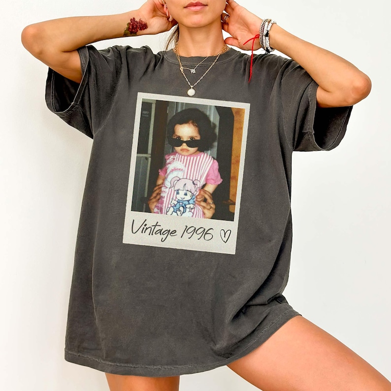 Custom Birthday Shirt Vintage Photo And Year With Picture 30th 40th Birthday Party Vintage EST 1996 1986 Mothers Day Personalized Throwback image 1
