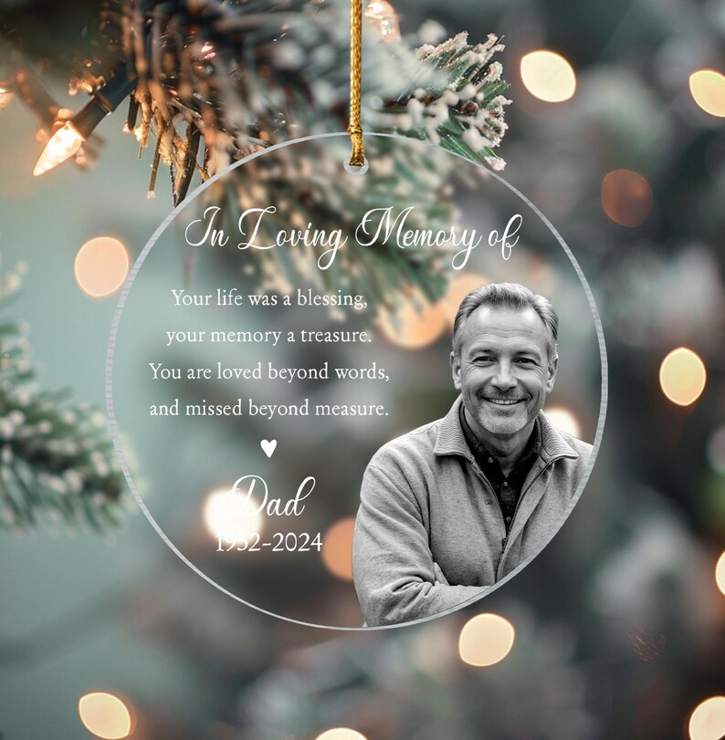 Custom Photo Memorial Ornament, Dad Remembrance Christmas Ornament
