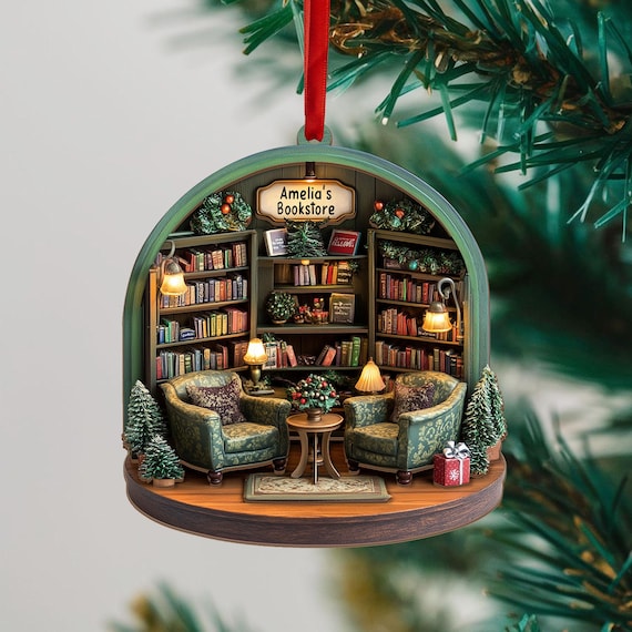 Bookstore 3 Layers Wooden Ornament, Personalized Bookshelf Ornament, Christmas Ornament Gift For Book Lovers, Bookish Gift, Booknerd Gift
