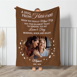 Personalized Memorial Mom Blanket, Memorial Blanket,A Hug From Heaven Blanket,Memorial Custom Photo Blanket,Remembrance Gift For Loss Of Mom
