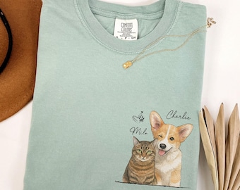Comfort Colors Custom Dogs Face Watercolor Photo Shirt, Pet Portrait Crew Neck Gift For Dog Cat Lover