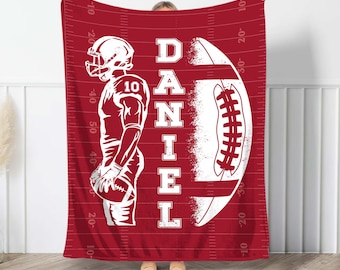 Custom Football Blanket with Name and Number, Custom Name Blanket, Football Blanket, Sports Blanket, Team Gift, Gift for him, Football Gift