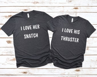 Couples gym shirts, Couples workout shirts, Funny couples shirts,  Couples shirts, Workout shirts, I lover her snatch, I love his thruster
