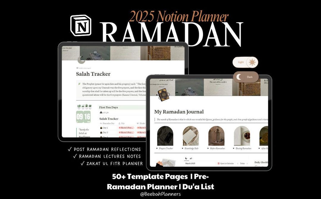 Ramadan Planner 2025 Notion Template | Islamic Productivity | Aesthetic ...