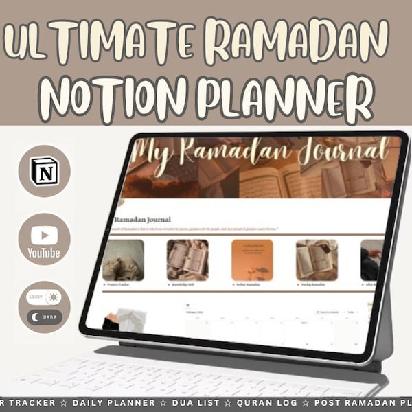 2024 Ramadan Notion Planner | The Ultimate Ramadan Notion Planner | Light & Dark theme | Muslim Notion | Ramadan Journal | Aesthetic Notion