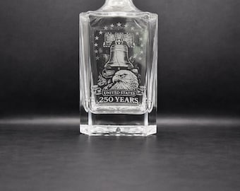 250th Anniversary USA Decanter Set | Liberty Bell Eagle Engraved Glass Whiskey Gift