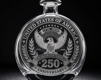 America 250th Anniversary Decanter Set | 1776–2026 Whiskey Decanter Set | Patriotic Engraved Gift | Custom Bourbon Glass Set | USA 250