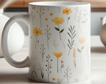 Elegant Floral Ceramic Mug Botanical Garden Coffee Cup Flowers Design Mug Colorful Flowers Mug
