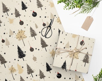 Christmas Gift Wrapping Neutral Pine Tree Color Holiday Gift Wrap Festive Paper