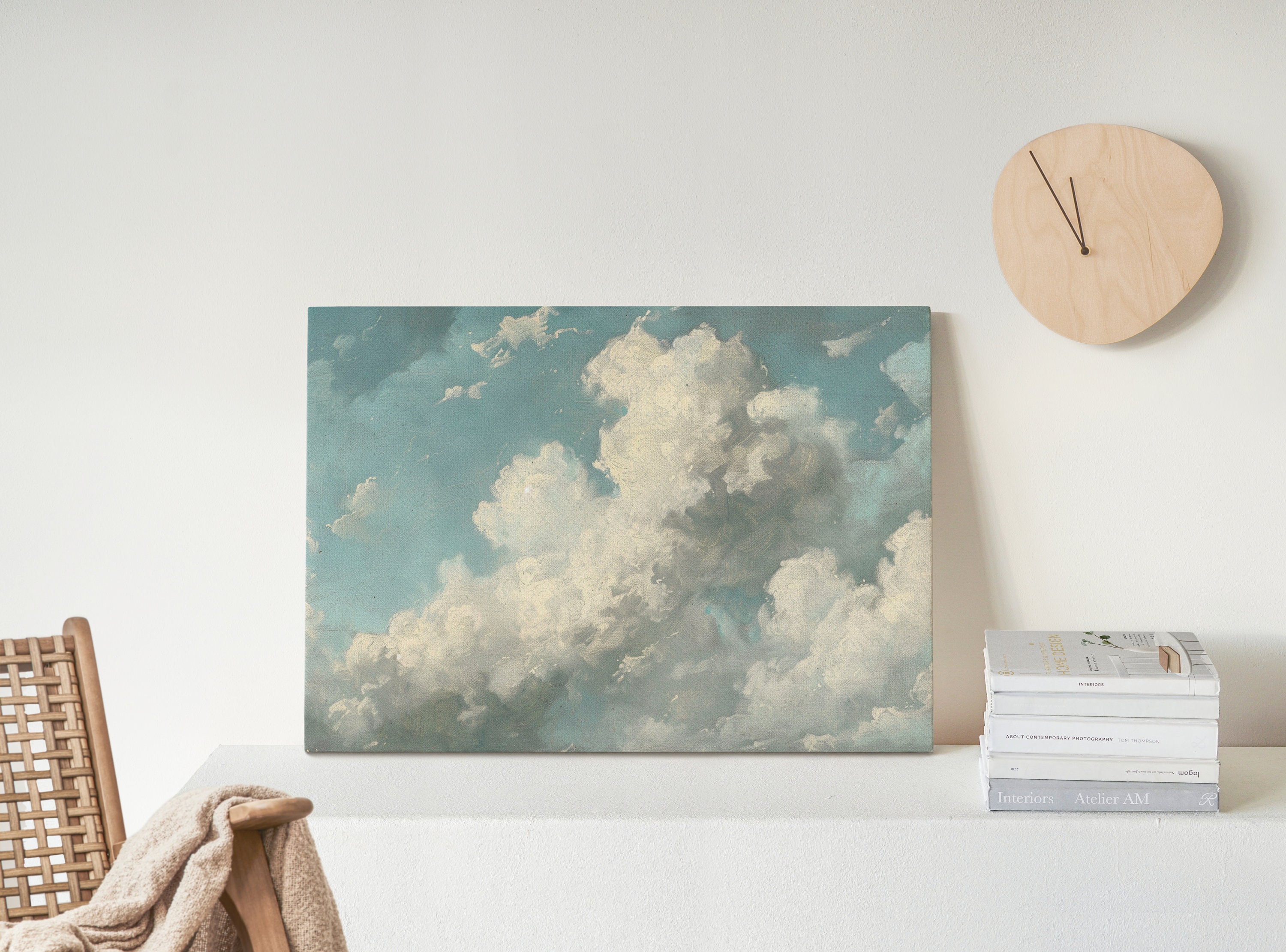 Blue Sky With White Thick Clouds Art Print Oil Canvas Painting Large ...