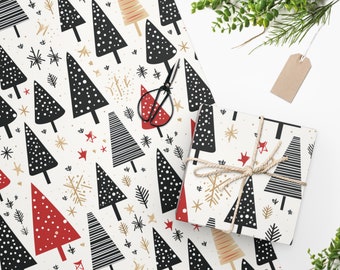 Christmas Gift Wrapping Polka Dot Pine Tree Simple Holiday Gift Wrap Festive Paper