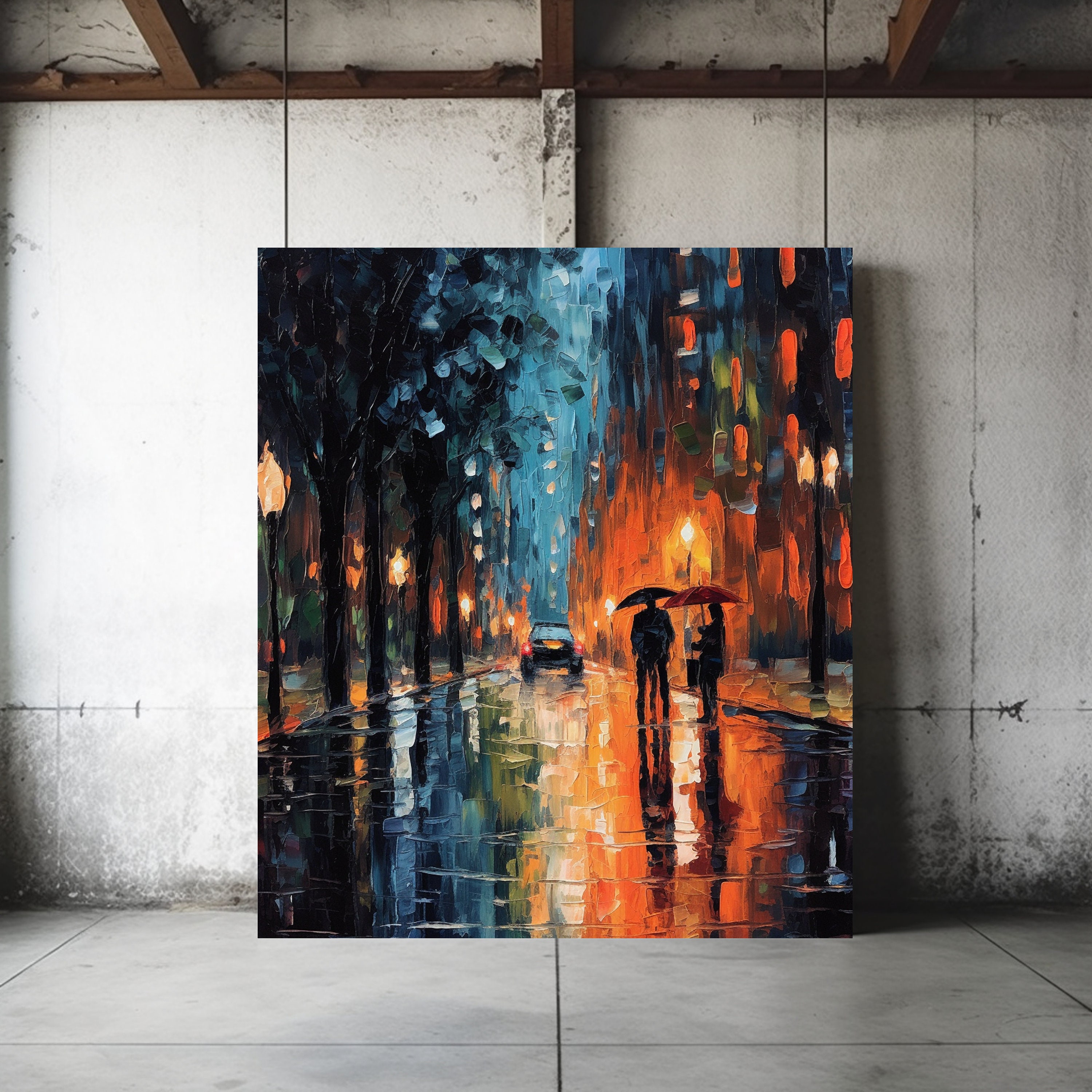 Rainy Night Town Digital Art Print Oil Painting Street Scene With ...