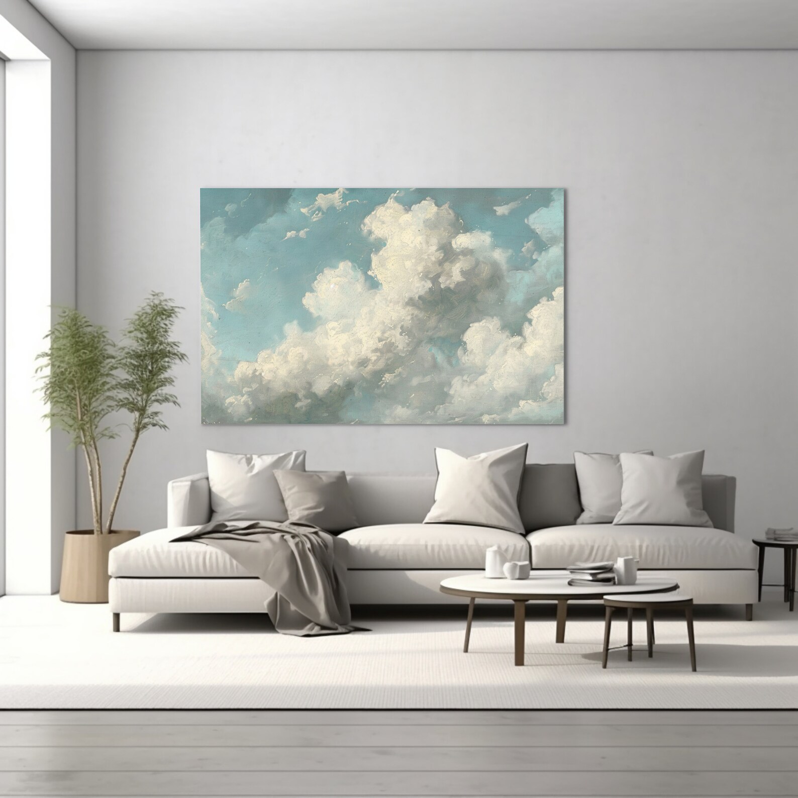 Blue Sky With White Thick Clouds Art Print Oil Canvas Painting Large ...