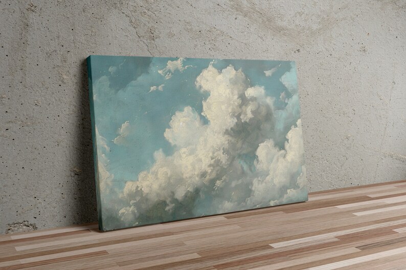 Blue Sky With White Thick Clouds Art Print Oil Canvas Painting Large ...