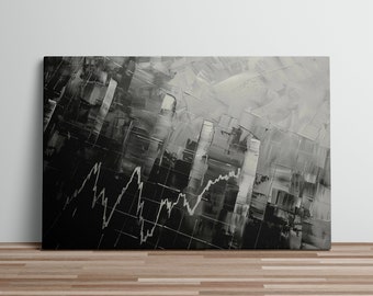Market Uptrend Canvas Art Print Oil Painting Black and White Day Trader Wall Decor Investment Artwork Day Trading Art