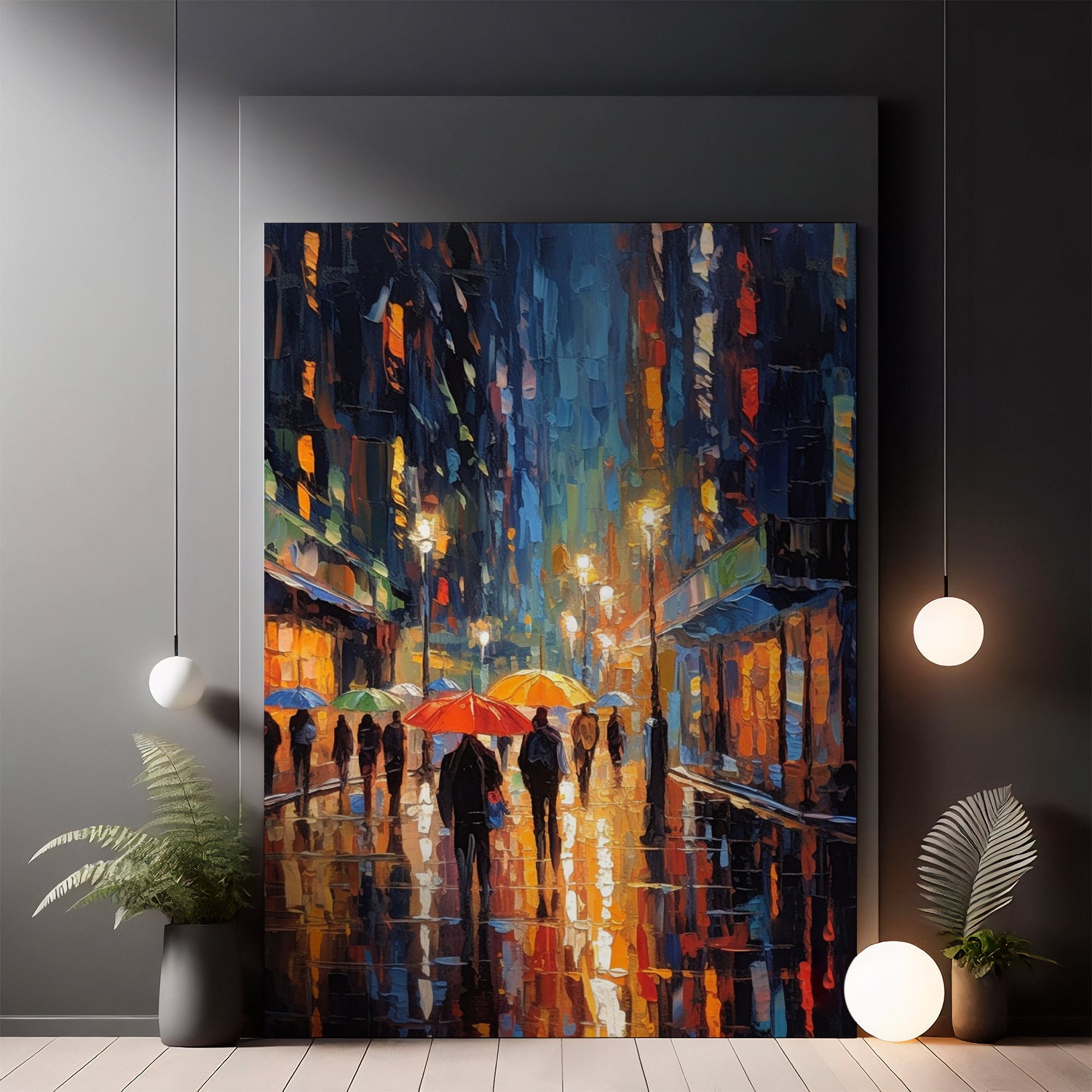 Rainy City Night Digital Art Print Oil Painting Street Scene With ...