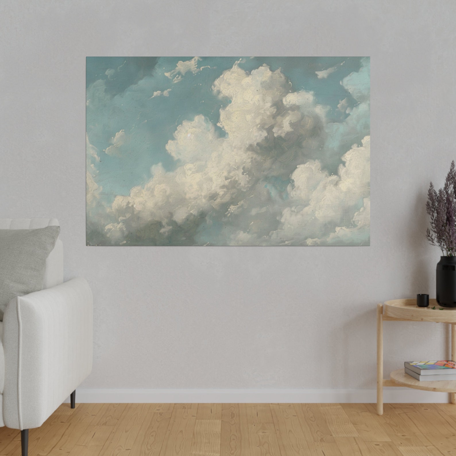 Blue Sky With White Thick Clouds Art Print Oil Canvas Painting Large ...