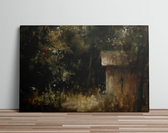 Rustic Shed Hidden Heavily Forested Area Canvas Art Print Oil Painting Trees Surround Hidden House