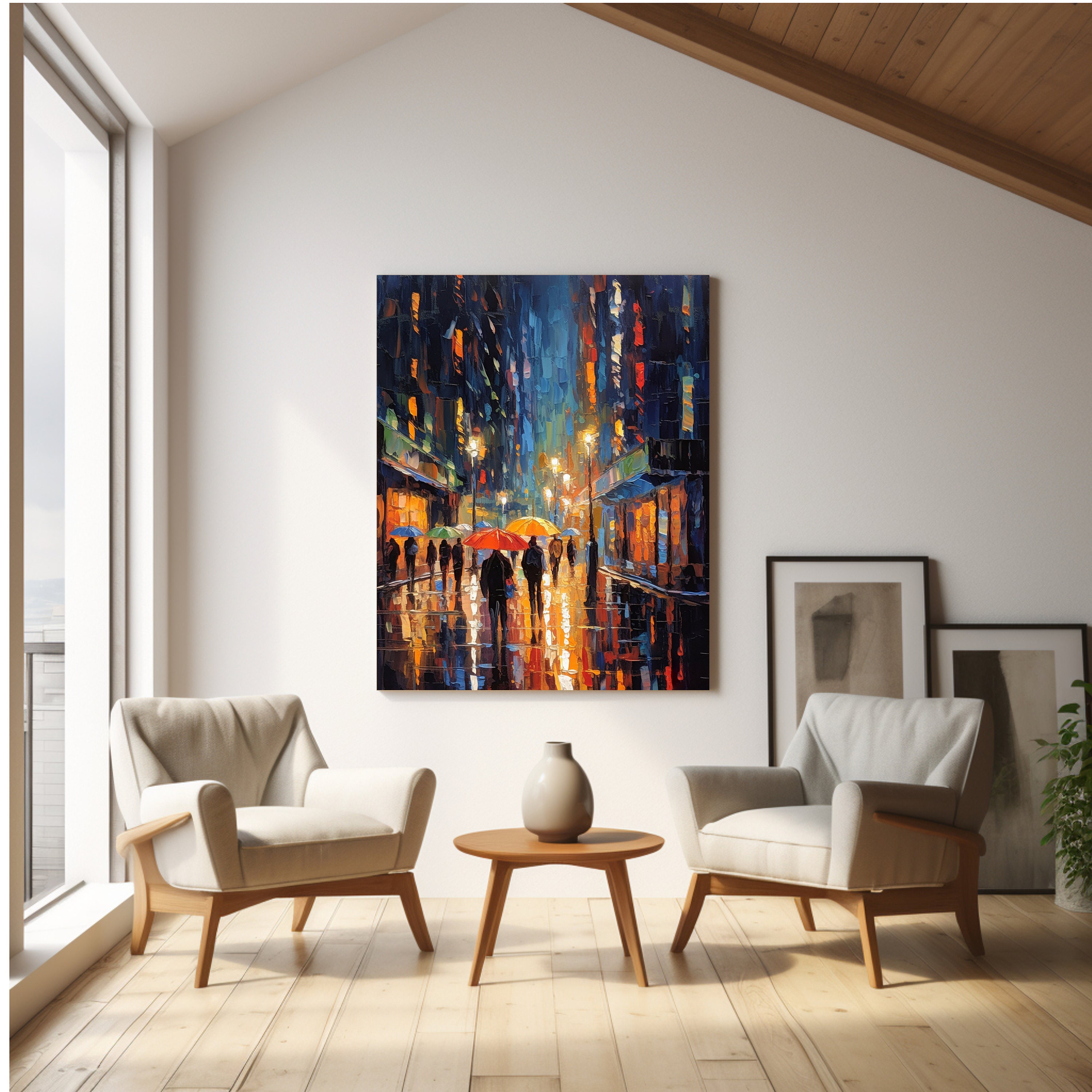 Rainy City Night Digital Art Print Oil Painting Street Scene With ...