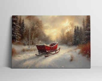 Impression d'art de Noël sans cadre : Traîneau de neige, décoration hivernale, décoration de Noël pour les vacances, art mural, art festif, sports de neige