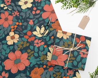 Papier d'emballage cadeau avec fleurs Papier décoratif numérique pour cadeaux Papier d'emballage d'anniversaire unique Idée cadeau de famille