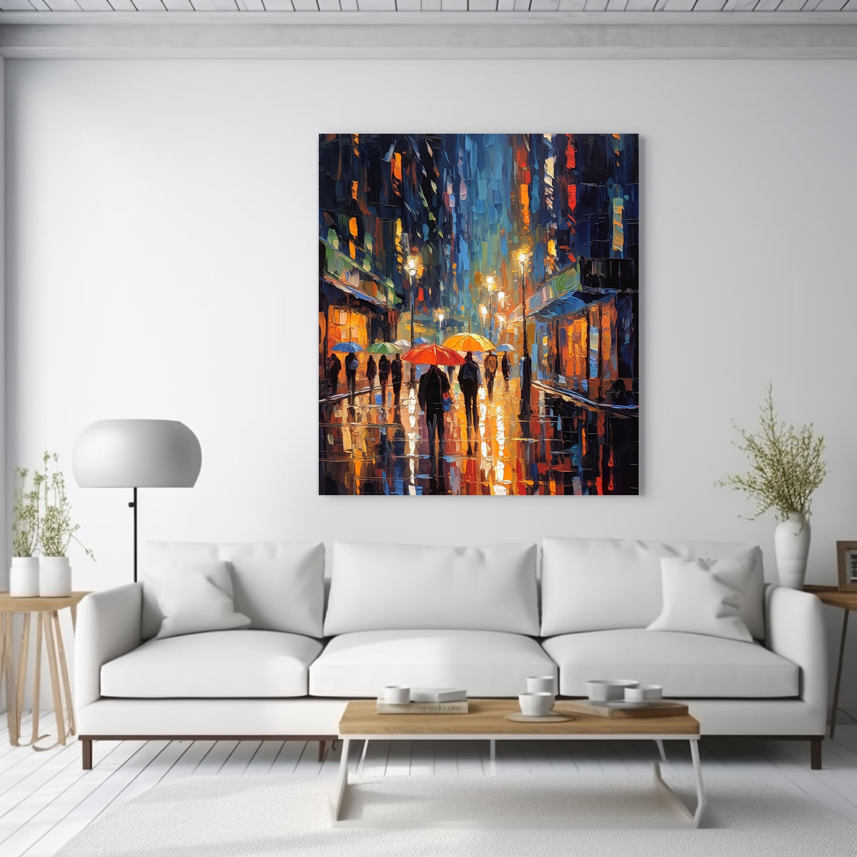 Rainy City Night Digital Art Print Oil Painting Street Scene With ...