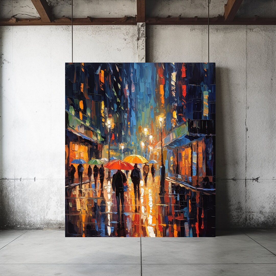 Rainy City Night Digital Art Print Oil Painting Street Scene With ...