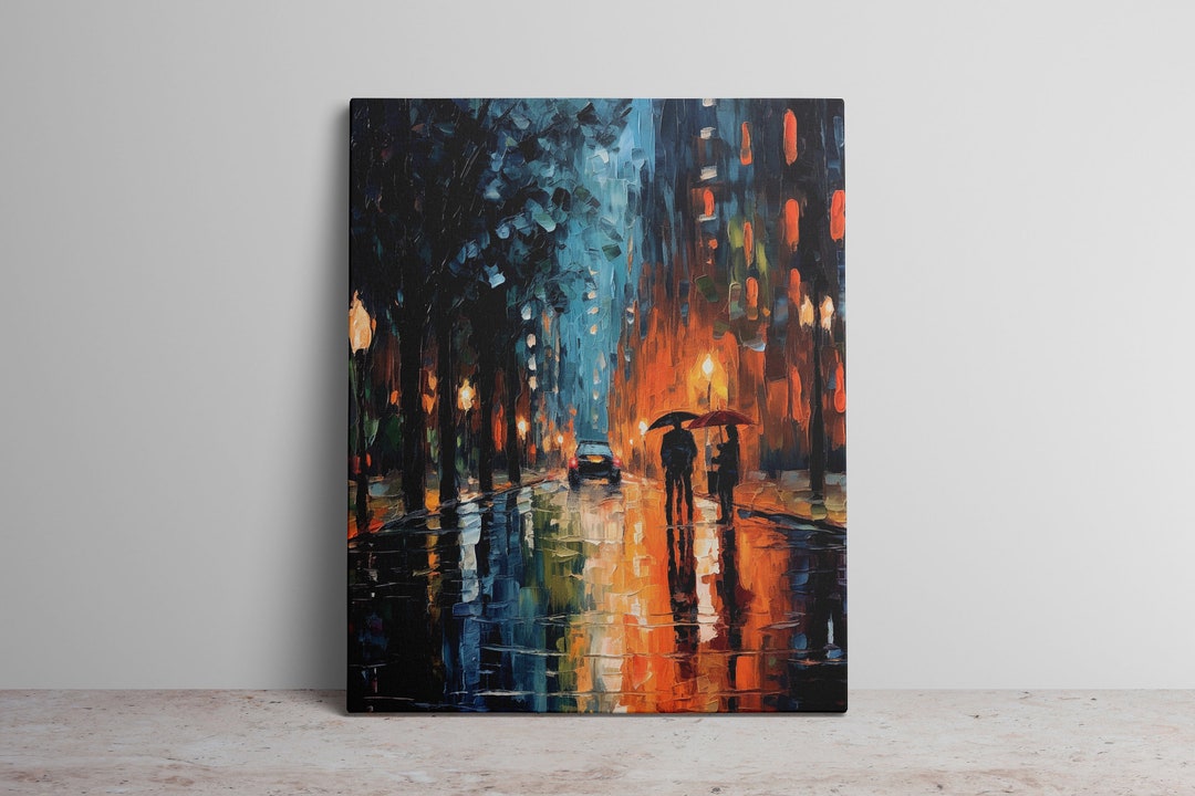 Rainy Night Town Digital Art Print Oil Painting Street Scene With ...