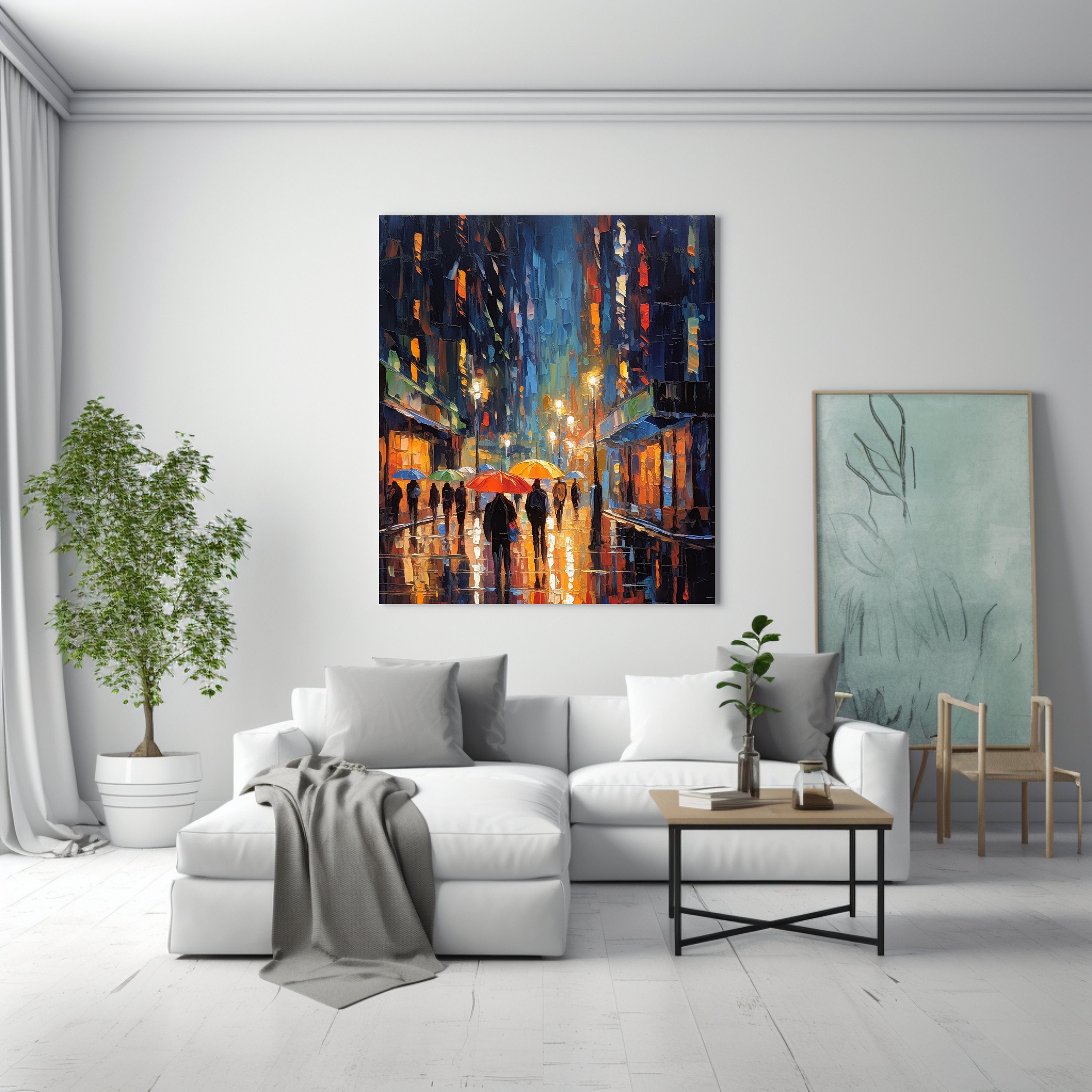 Rainy City Night Digital Art Print Oil Painting Street Scene With ...