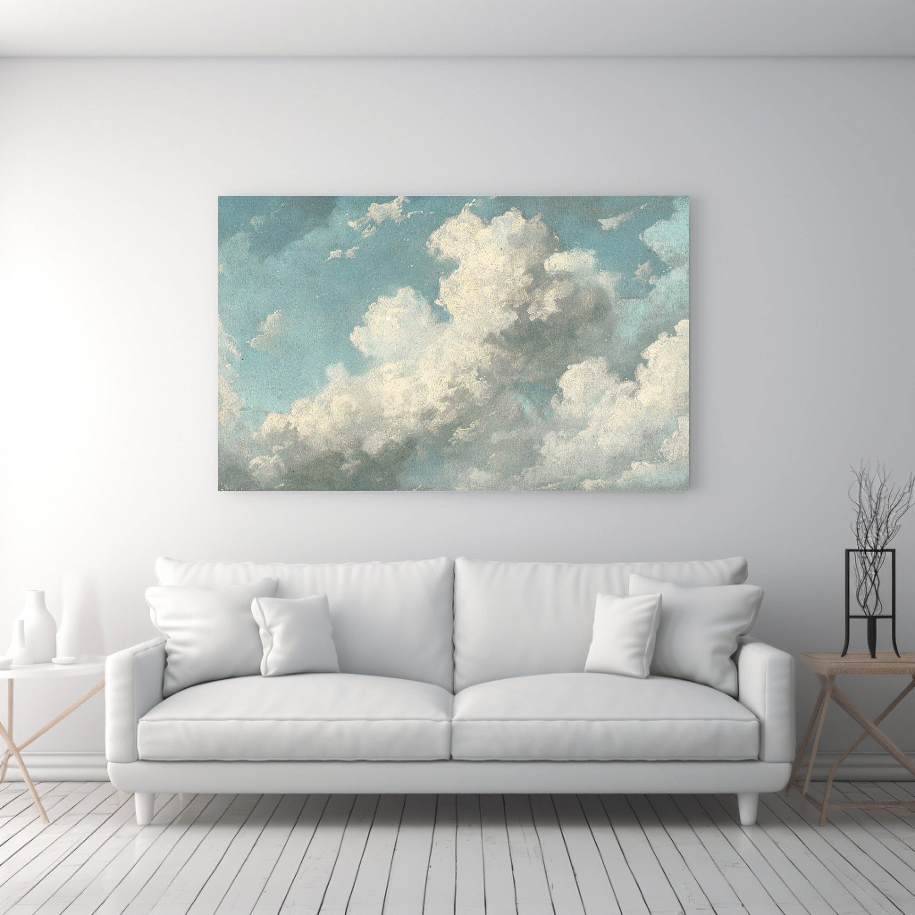 Blue Sky With White Thick Clouds Art Print Oil Canvas Painting Large ...